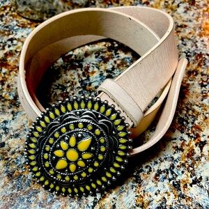 Coral belt w/ silver buckle and cream stones